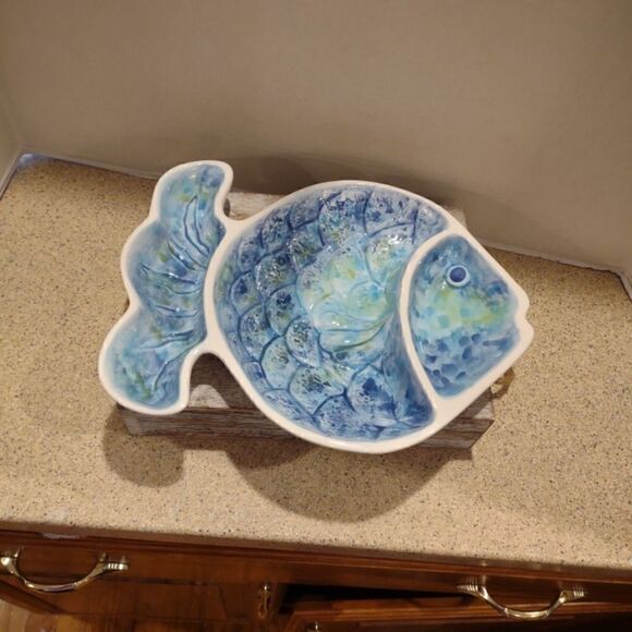 Ceramic Fish Divided Dish Bowl Platter - Picture 1 of 6